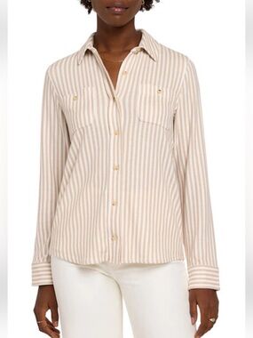 Faherty Tanin Stripe Long Sleeve Button Down Legend Sweater Top Sz. M